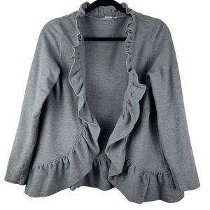 Kensie Pretty Heather Grey Cotton Ruffled Open Jacket